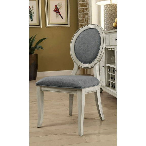 Dining Chairs 4pcs Set Antique White And Gray Color Padded Fabric Seat Solid wood Dining Room Furniture Unique Design