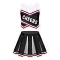 thumbnail image 3 of YIZYIF Kids Girls Schoolgirl Cheer Leader Uniform Crop Top with Pleated Skirt Dance Gym Suit Cheerleading Sports Outfit Black 14, 3 of 6