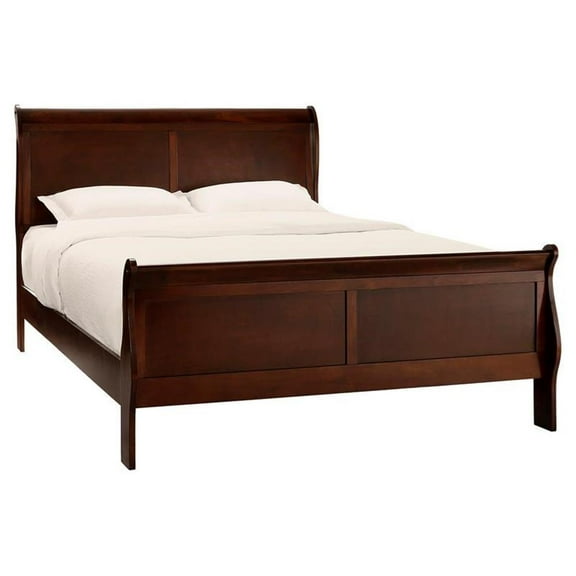Pemberly Row Traditional Engineered Wood Queen Sleigh Bed in Brown Cherry