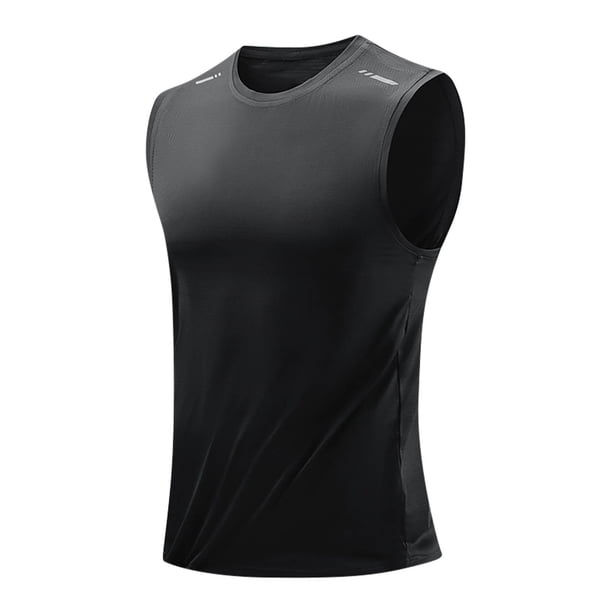 pstuiky Camisetas sin mangas para hombre, Camiseta deportiva informal de moda para hombre, lisa, sin mangas, con cuello redondo y manga corta Chaleco de hombre l