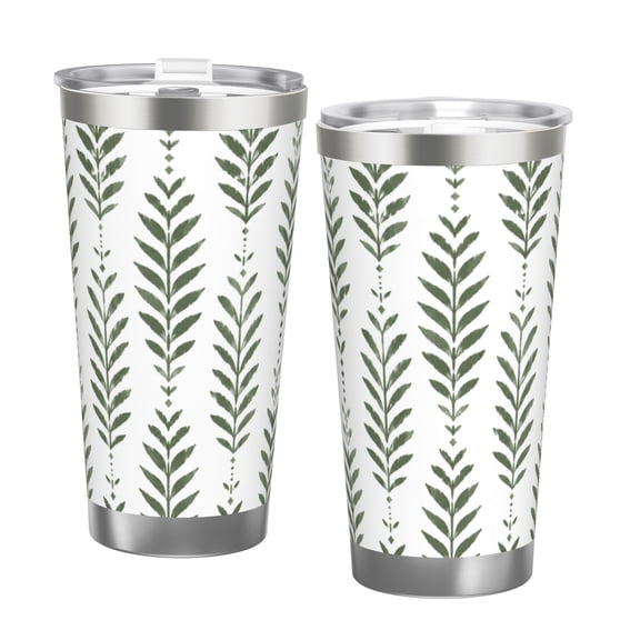 20oz Sage Green Botanical Leaf Insulated Tumbler with Handle and Straw Minimalist Travel Coffee Cup Gift with Double Silver Rim