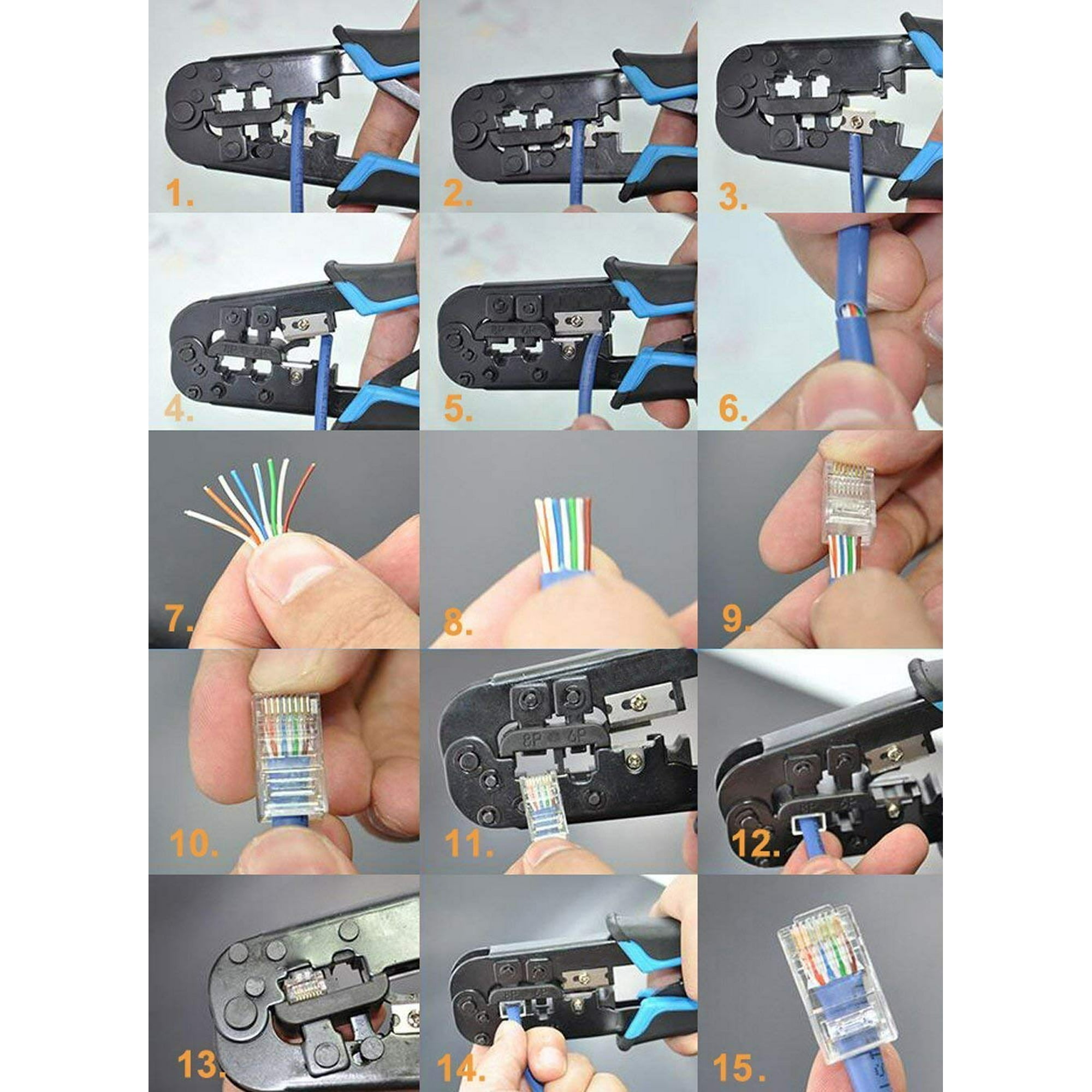 Stanz TM RJ45 and RJ12 RJ11 crimping tool network ratcheting wire crimper cutter striper for cat5 cat6 coaxial cables all in one Walmart