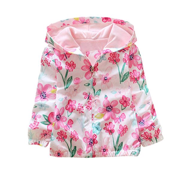 Gyratedream Spring Child Baby Girls Pink Floral Windbreaker Coat Hooded