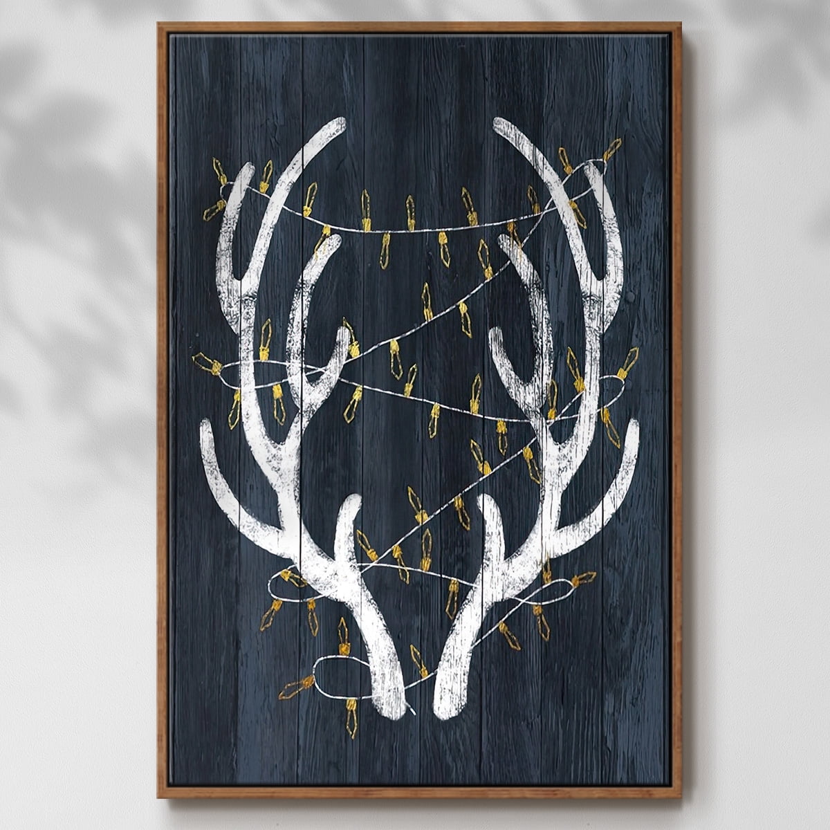 Antlers & Lights - Framed Gallery Wrapped Holiday Canvas - 17 x 25 - Rosewood Frame