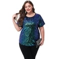 thumbnail image 2 of Women's Sequin Tops Plus Size Round Neck Sparkle Glitter Short Sleeve Party Tunic Blouse, 2 of 6