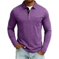 thumbnail image 4 of Men's Long Sleeve Polo Shirts Casual Button T-Shirts with Pocket Basic Lightweight Collared Golf Shirt Purple 3XL, 4 of 5