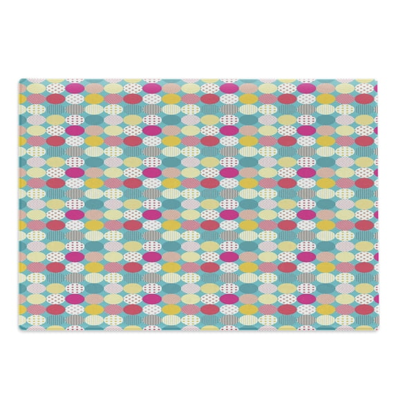 Vintage Cutting Board, Patchwork Pattern with Polka Dots and Stripes on Blue Toned Background Colorful, Decorative Tempered Glass Cutting and Serving Board, in 3 Sizes, by Ambesonne