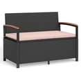 thumbnail image 2 of Costway Outdoor Storage Bench with Cushion Backrest & Acacia Wood Armrests Hidden Storage Black + Beige, 2 of 7