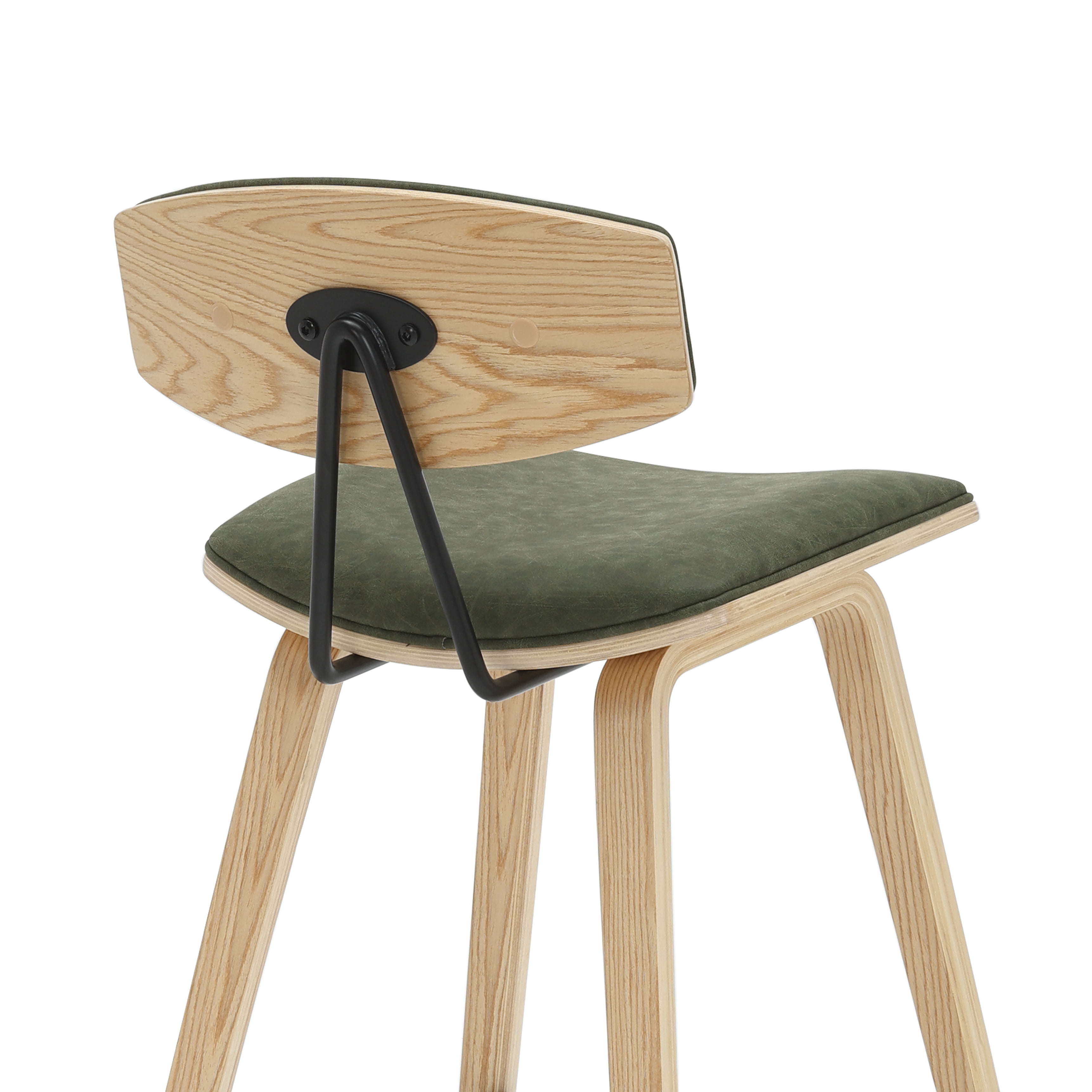 Fox 38 in. H Bar Height Vintage Green Curved Back Wood Bar Stool with Faux Leather Seat