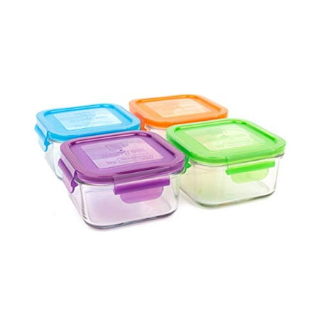 Wean Green Glass Food Storage Containers, Lunch Cube 16 Ounces, Garden Pack (4