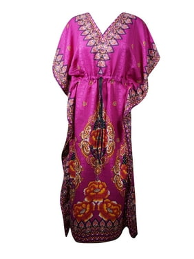 Mogul Women Pink Kaftan Maxi Dress, Bohemian Kaftan, Printed Kaftan, Summer Resort Wear, Beachwear Long Caftan One Size