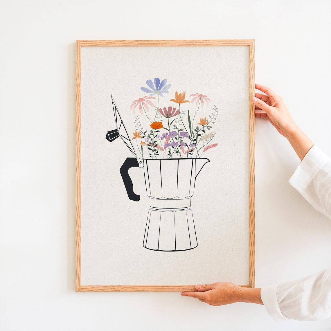 Floral Coffee Pot Kitchen Bar Decor Wall Art