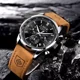 thumbnail image 4 of Lige Reloj Hombre Multifunción Cuero Reloj Cuarzo Cronógrafo Correa Marrón Bisel Plateado Fondo Negro, 4 of 8