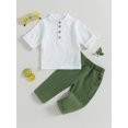 thumbnail image 3 of Toddler Baby Boy Clothes 6M 12M 18M 24M 3Y 4Y Cotton Linen Henley Shirts Button Down Long Sleeve Shirts Casual Pants Set, 3 of 9