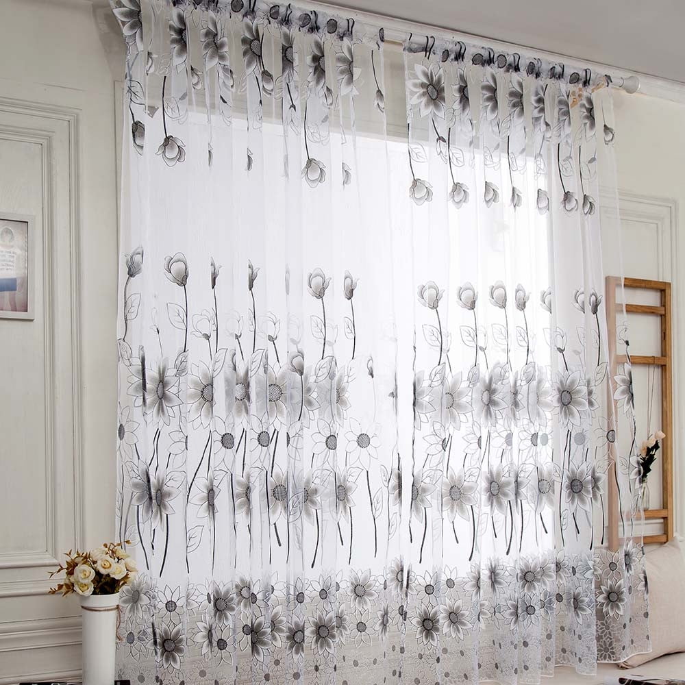 1 PCS Vines Leaves Tulle Door Window Curtain Drape Panel Sheer Scarf Valances