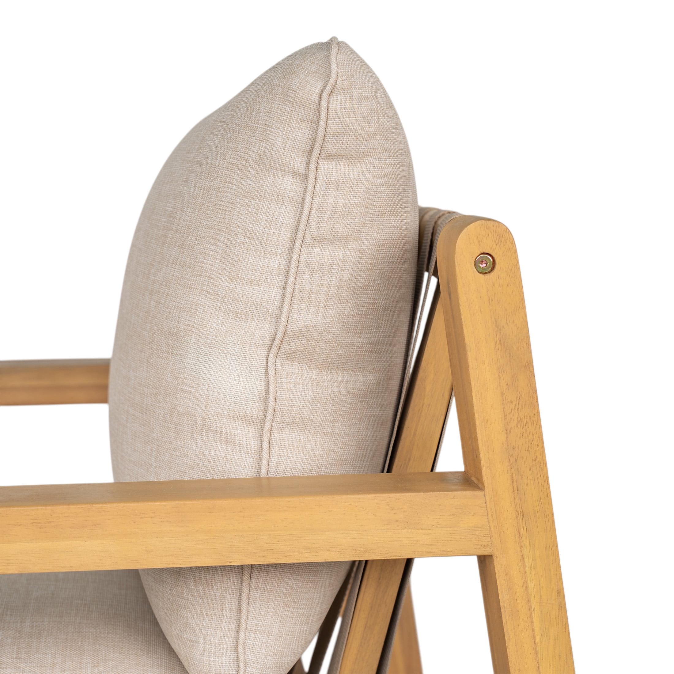 Christopher Knight Home Outdoor Wood Lounge Chair with Rope Weaving Backrest, Beige Cushion