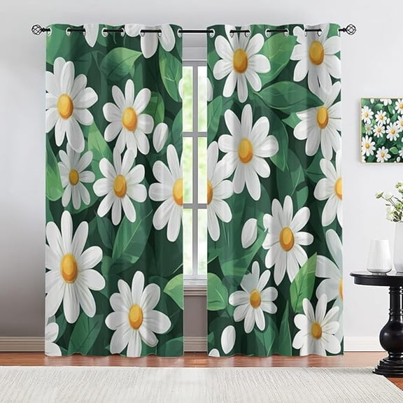 Floral Blackout Curtains For Girls Boys Home Decor, White Daisies Curtains, Cartoon Floral Grommet Curtain For Living Room Bedroom 26"W x 45"L (Pack of 2)
