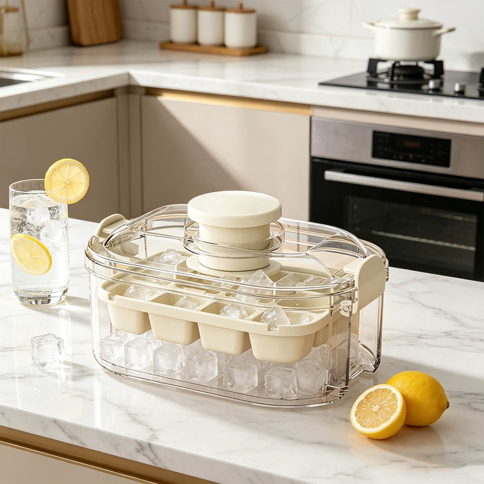 Werulen Three Layer Press Ice Tray Large Capacity Stackable,Home Kitchen Freezer Ice Making Storage,Ice Maker,Freezer Tray,Chilling Accessory