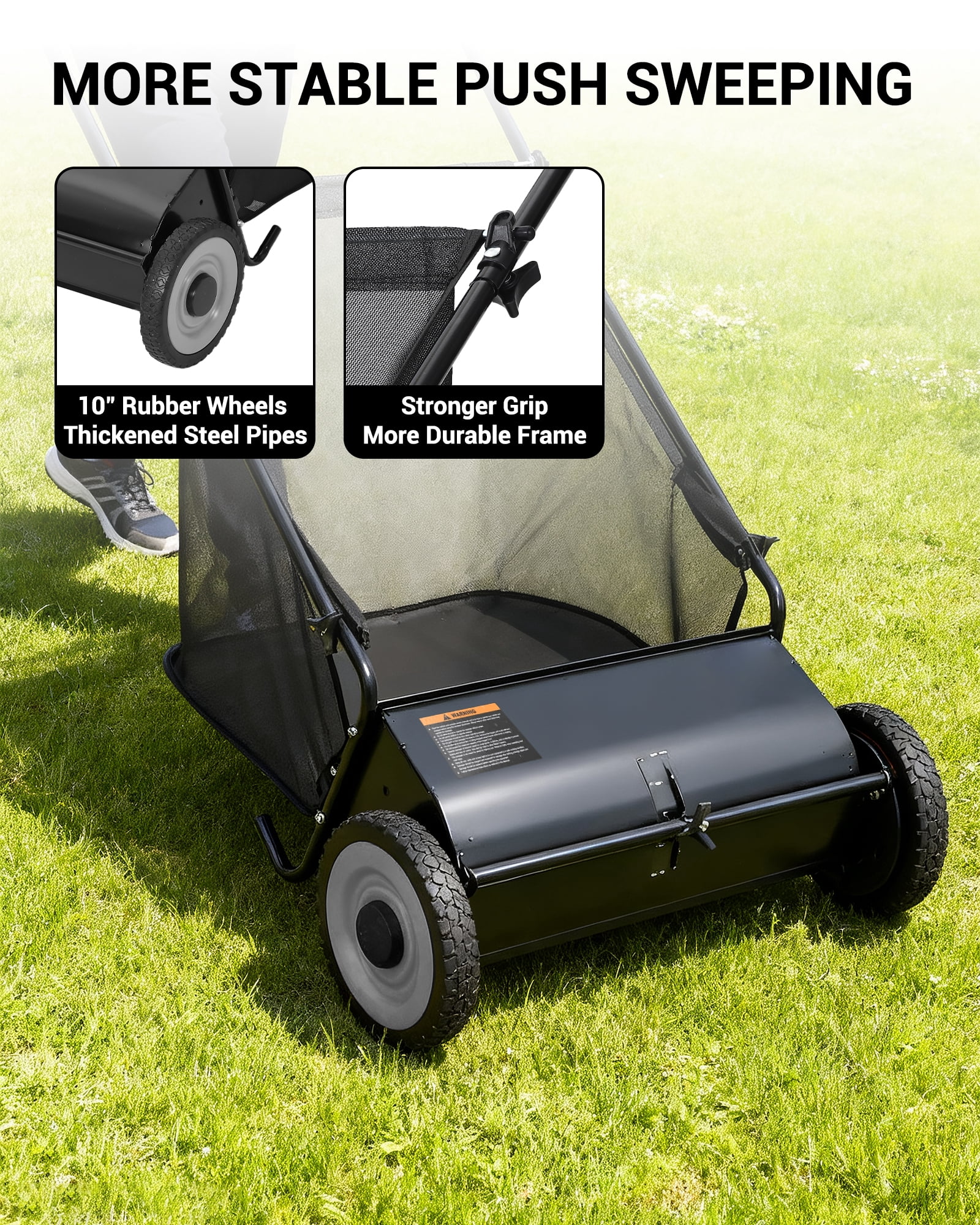 Memoryfield 26" Push Lawn Sweeper with 4 Spinning Brushes, 7 Cu.ft Large Capacity Collector, Adjustable Height Yard Leaf Sweeper for Lawn, Garden & Patio Cleanup, Black