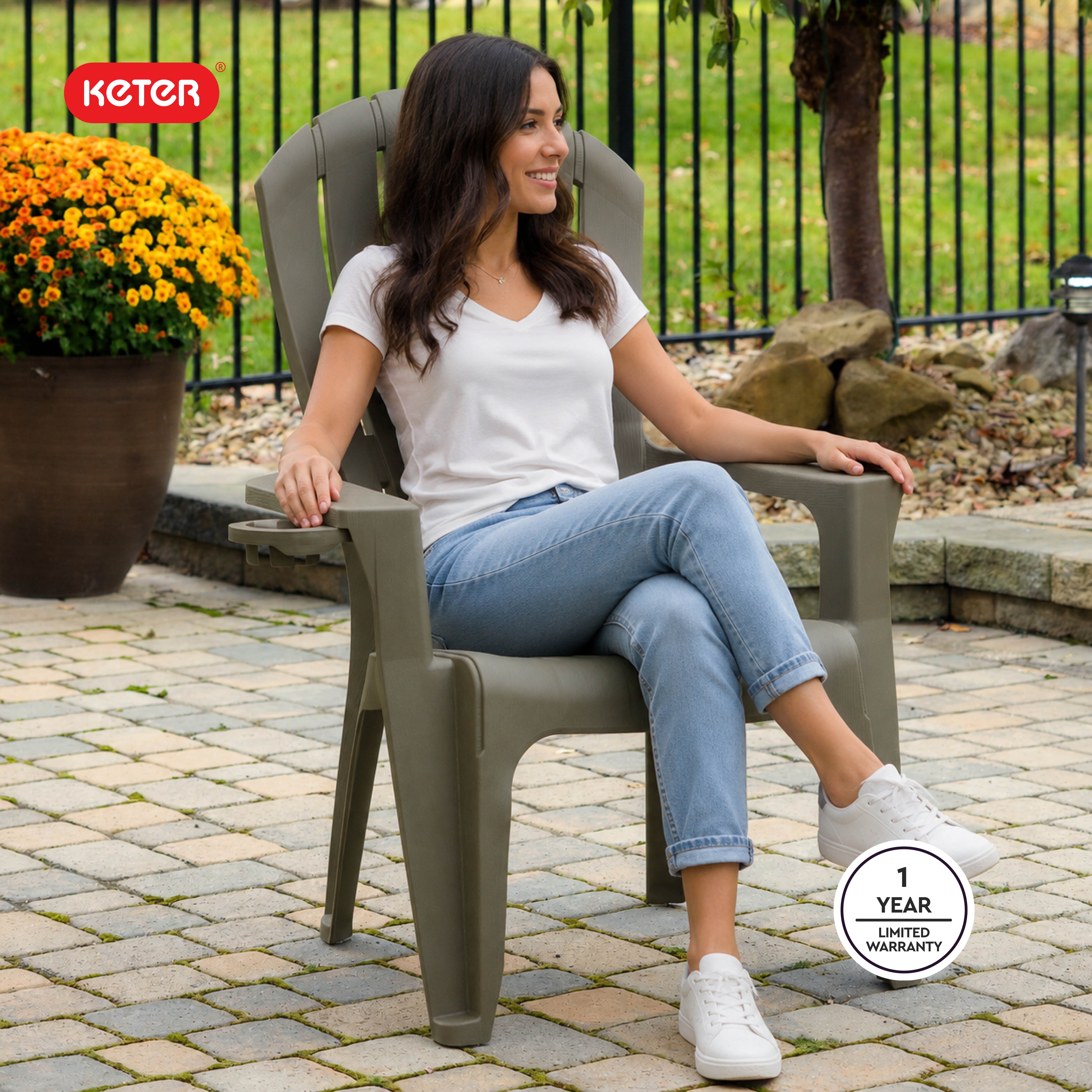 (2 pack) Adams Big Easy Resin Adirondack Chair For Indoor and Outdoor Weather Resistant Ideal for Pool, Deck, Backyard, Garden, Gray 242209