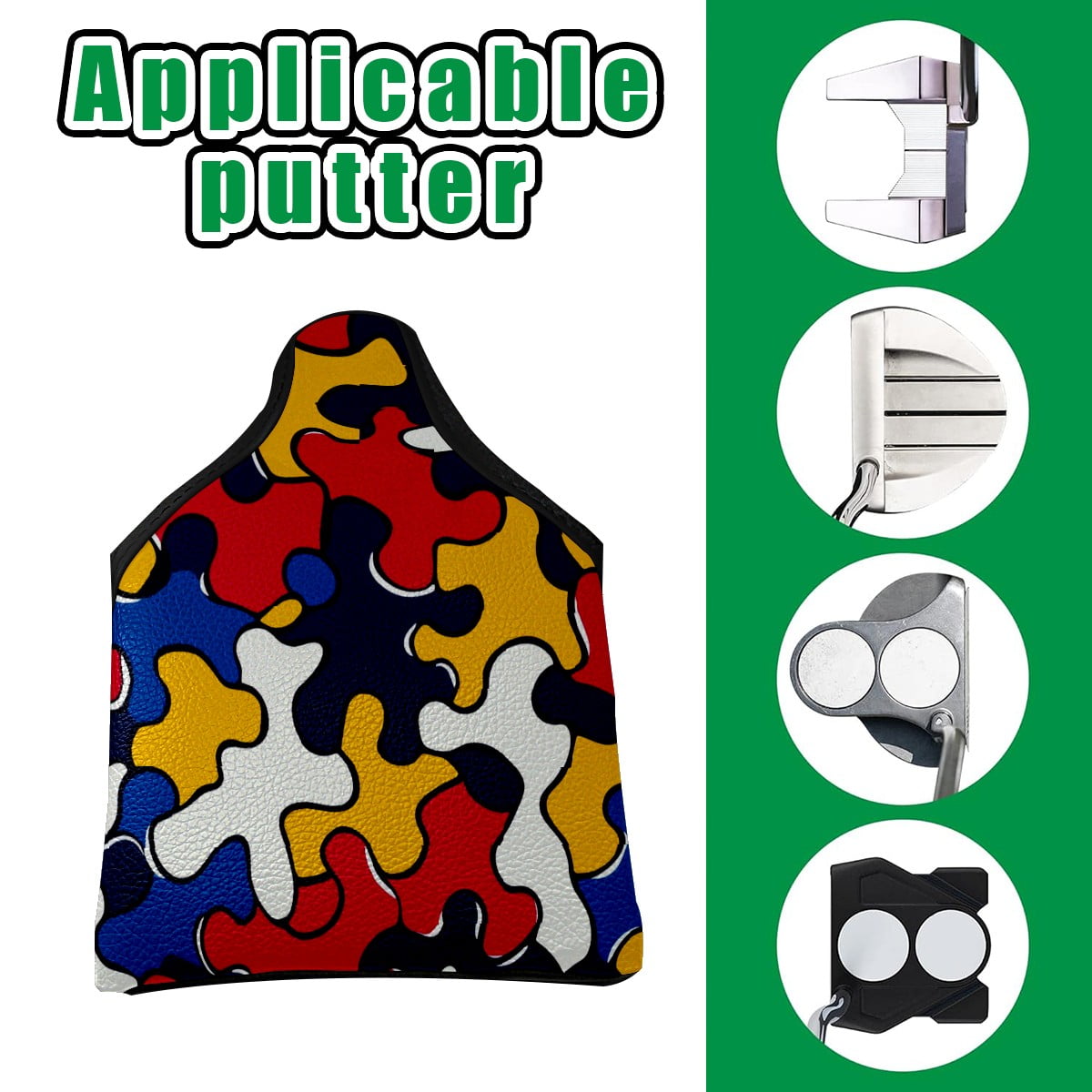 Golf Mallet Putter Cover Premium Leather Waterproof Golf Putter Head Cover with Magnetic Closure Puzzle Pieces