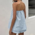 thumbnail image 3 of Women Striped Tube Top Shorts Set - Drawstring Strapless Top and Shorts Set Loose Fit Summer Vacation Outfits, 3 of 5
