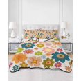 thumbnail image 2 of Twin Quilt Bedding Set, Vintage Boho Floral Reversible Summer Quilt 3 Pieces, Yellow Pink Floral Bohemia Beige Lightweight Bedspreads Coverlets with 2 Pillow Shams for All Seasons, 2 of 5