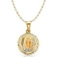 thumbnail image 1 of Ioka-14K Tri Color Gold Diamond Cut Our Lady of Guadalupe Stamp Charm Pendant with 2.1mm Valentino Chain Necklace - 20", 1 of 6