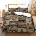 thumbnail image 1 of LAICAIW Ensemble 3 Pcs Ensemble 3 Pcs sur Lit Ensemble de Literie Courtepointe Style Chalet - Parcelle Faune - Ensemble de Couette Réversible Style Cabane Rustique Campagnarde avec Coussin Décoratif, Brun Grand Lit (228x228 cm), 1 of 7