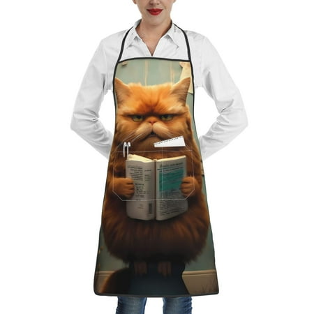 

Lukts Grumpy Cat Reading Book Pattern Kitchen Apron Waterdrop Resistant Apron with adjustable Aprons for Women and Men with Pockets Cooking Apron
