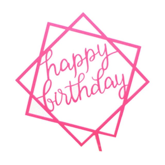 pitrice Square Happy Birthday Cake Topper Acrylic Insert Cake Card DIY Glitter Cupcake Smash Candle Stick