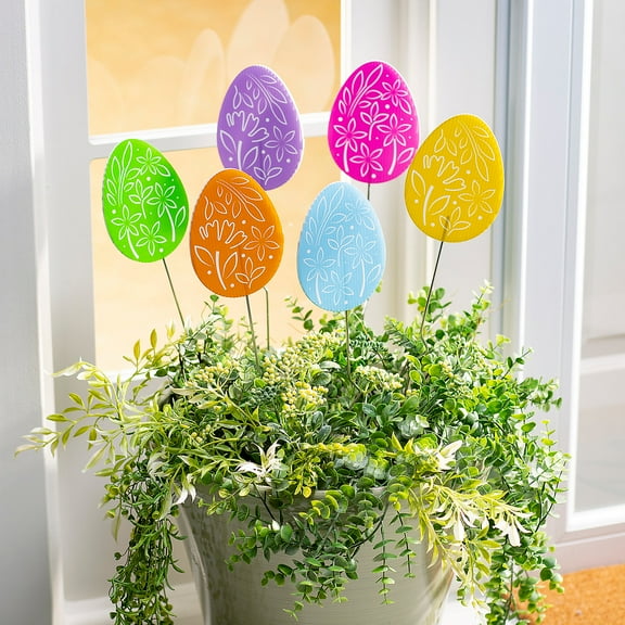 5 1/2" Easter Egg Die-Cut Yard Stakes, Party Decor, Easter, 6 Pieces