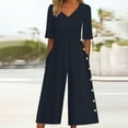 thumbnail image 2 of DianGeFu Jumpsuits for Women Dressy Short Sleeve Smocked High Waist Wide Leg Pants,Women's Summer Fashionable and Comfortable Solid Color Short Sleeved V-neck Jumpsuit,Navy,XL, 2 of 6