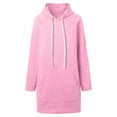 thumbnail image 3 of BiZtdJrK Women Hoodie Mini Dress Drawstring Side Split Long Sleeve Hooded Sweatshirt Loose Fall Causal Dresses with Pocket Pink M, 3 of 5