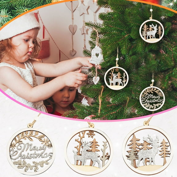 Chmadoxn Christmas Tree Decoration Wooden Farmhouse Christmas Tree Ornaments, 3.34 inch Wooden Hollow Santa Claus Pendant, Snowman Pendant Ornaments Crafts, Christmas Party Ornaments