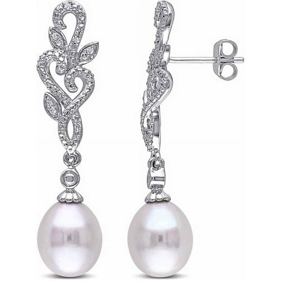 Everly Women's Cultured Pearl and Diamond Sterling Silver Earrings
