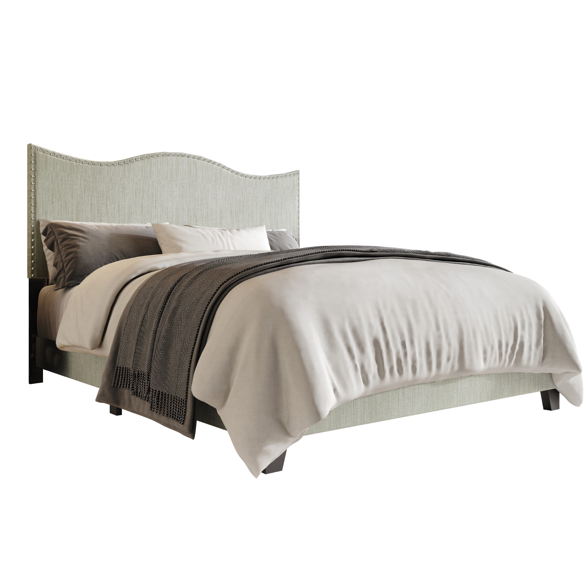 Home Design Anderson Queen Upholstered Panel Bed with Tufted Wingback Headboard and Foam Cushioning, Light Gray, Easy Assembly