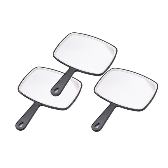 Medium Hand Face Mirror with Handle, Black, Size 10.6" x 7.6" x 0.3", 3 Count