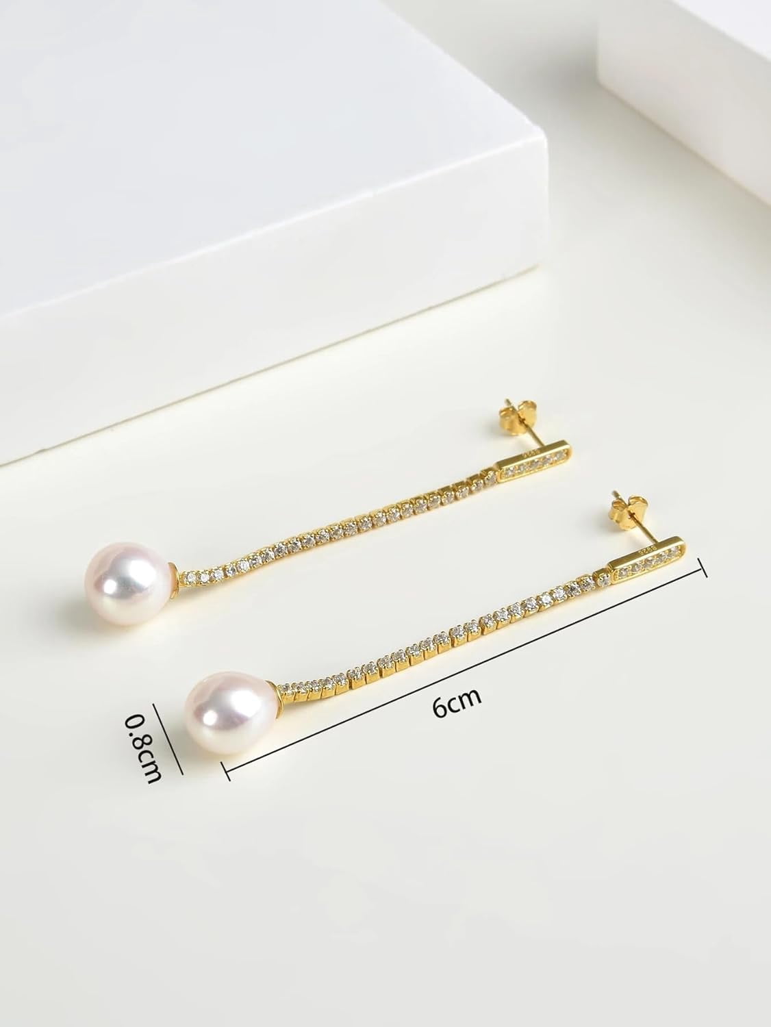 Sterling Silver CZ Pearl Drop Earrings For Women 8-9mm Natural Freshwater Pearl Cubic Zirconia Dangle Earring Wedding Party Jewlery Gifts