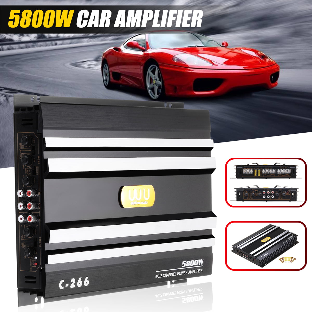 YaeCCC Amplificador de coche de 5800 W 12 V 4 canales de audio estéreo  Super Bass Power Subwoofer Amp