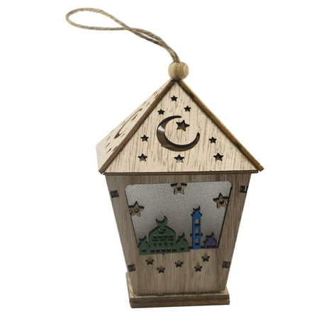 

Firxreer Eid Mubarak LED Light | Wooden Decorative House Lantern Ornament | LED Night Light Lamp For Muslim Islamic Ramadan Party Decorations Living Room Decor
