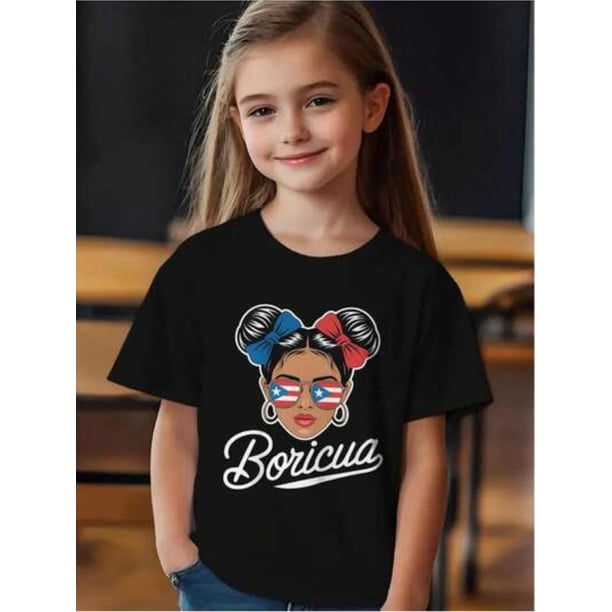 Girls Puerto Rican Heritage T-Shirt - Pastel Pink With Boricua Flag Girls - Hispanic Celebration Outfit - Soft Knit Casual Everyday & Festival Wear