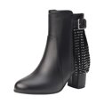 thumbnail image 1 of NECHOLOGY Botas Mujer Zapatos Botines de mujer Botas de mujer de otoño de tamaño de comercio exterior con hebilla de cinturón botas gruesas con borlas de tacón botas occidentales (Black, 7), 1 of 6