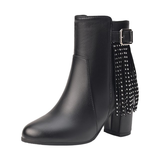 NECHOLOGY Botas Mujer Zapatos Botines de mujer Botas de mujer de otoño de tamaño de comercio exterior con hebilla de cinturón botas gruesas con borlas de tacón botas occidentales (Black, 7)