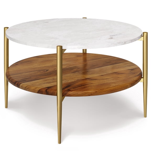 Simpli Home Wagner 30 inch Wide Solid Acacia Wood Mid Century Modern Coffee Table in White/Natural