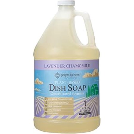 Ginger Lily Farms Botanicals Plant-Based Liquid Dish Soap, Concentrated Formula with Max Grease Cleaning Power, Cruelty-Free, Lavender Chamomile Scent, 1 Gallon Refill (128 Fl. Oz.)