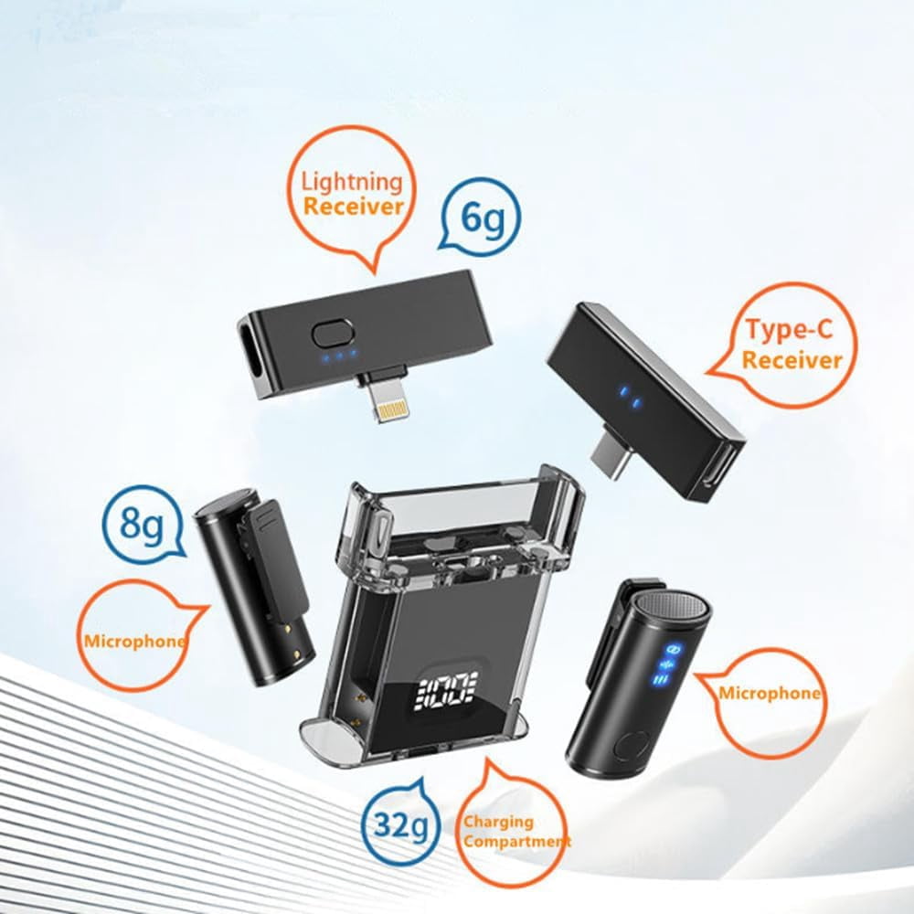 KOMI Wireless Lavalier Microphone,Clip on Lapel Lavalier Mini Microphone with Charging Case,for iPhone,Android, Video Recording,Live Streaming,Sound card,singing,microphone sound card,etc
