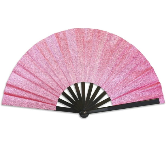 Glitter Pink Large Hand Fan – Folding Handheld Fan for Raves, Parties, Costumes, and Dancing