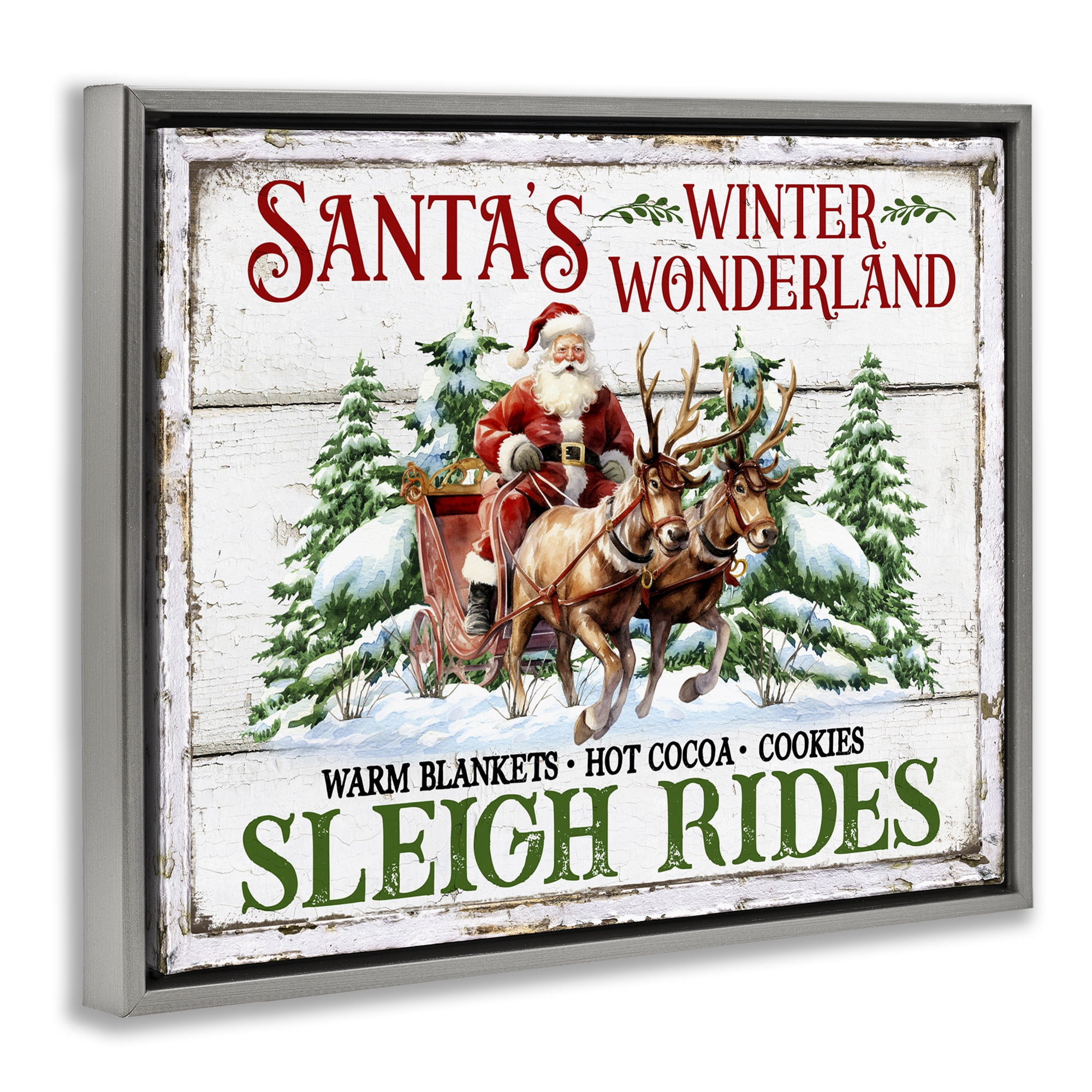 Stupell Industries Winter Wonderland Sleigh Rides Holiday Painting Gray Floater Framed Canvas Art Prints Wall Art, 21 x 17