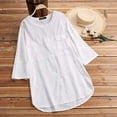 thumbnail image 4 of ShomPort Oversized Tshirts for Women Casual Cotton Linen Tops Blouses 3/4 Sleeve Solid Color Button Shirts Cardigan, 4 of 4